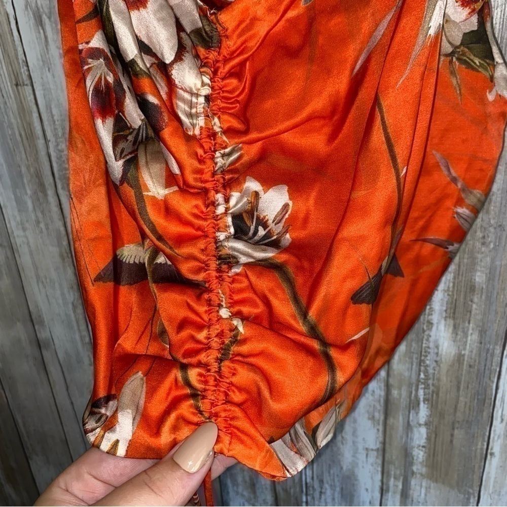 NWT All Saints Alexia Dorada Orange Floral Silk Crop - Picture 7 of 8